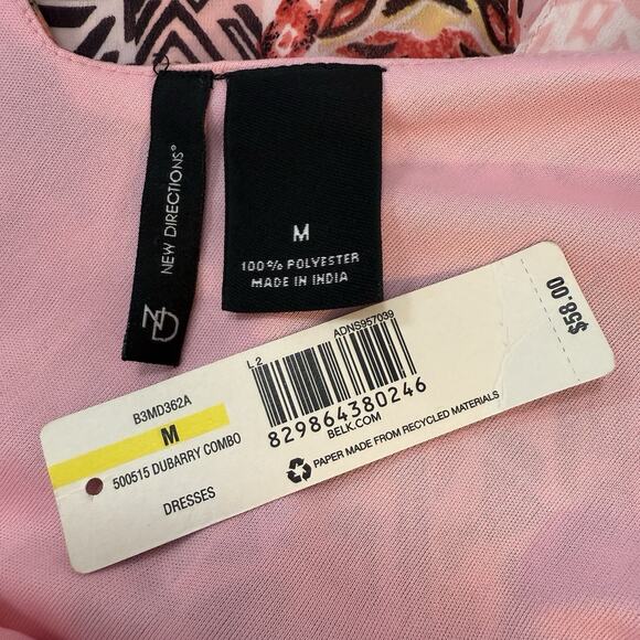 New Directions New Printed Slip Dress Medium Handkerchief Hem Belted Bohemian - Picture 7 of 10